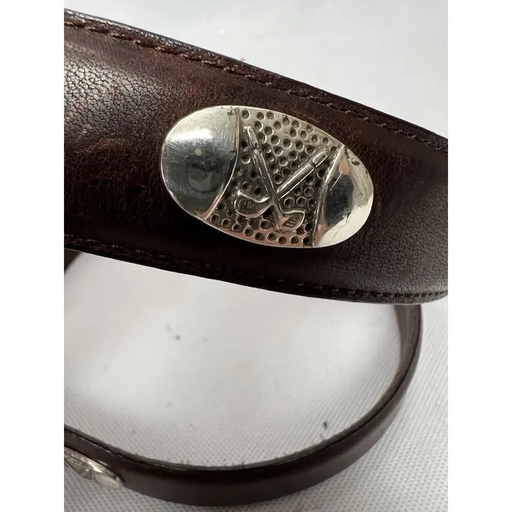 Mens Brown Leather Golf Belt Golf Swing Buckle Club Medallions Size 44